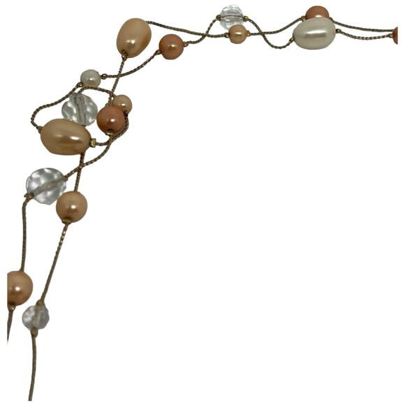 Elegant Peach and Silver Multi-Strand Beaded Necklace - Picture 7 of 13